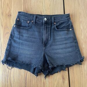 American Eagle Black Jean Shorts, Size 2, Women’s Distressed, Stretch, High Rise
